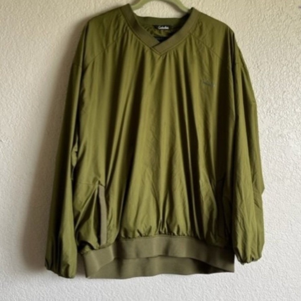 Cabela's Windbreaker Pullover Men 2XLT‎  Green V-Neck Performance Golf Jacket
